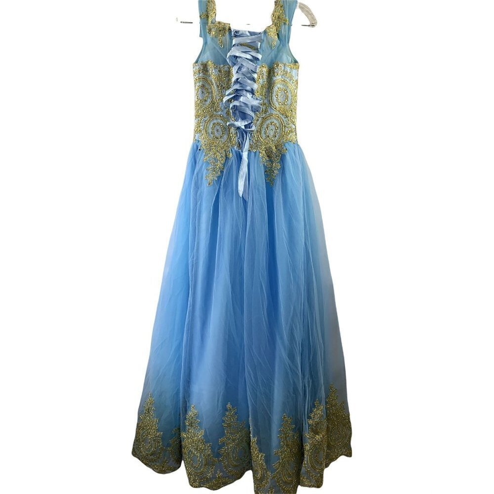 Women's Gold Lace Ball Gown Elegant Dress - Picture 2 of 7
